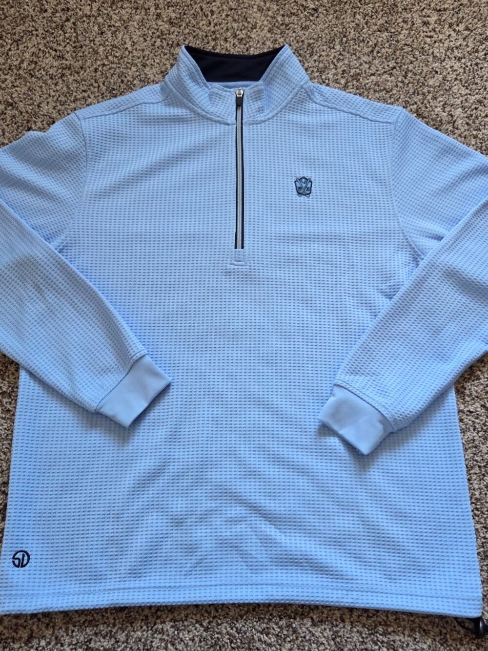 Straight Down 1/4 Zip Pullover Men’s Size L Blue Waffle Knit Performance Golf